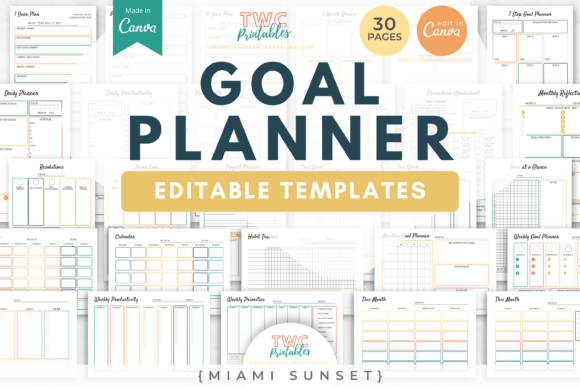 Download Goal Planner Canva Templates | MIAMI SUN - Goal planner Collection